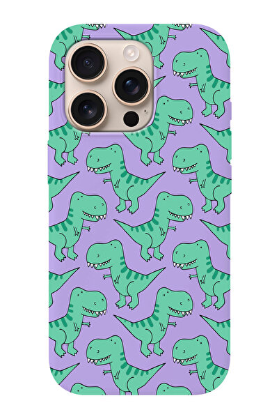 shoptocase iPhone 16 PRO Uyumlu Dinozor Desenli İçi Süet Silikon Telefon Kılıfı