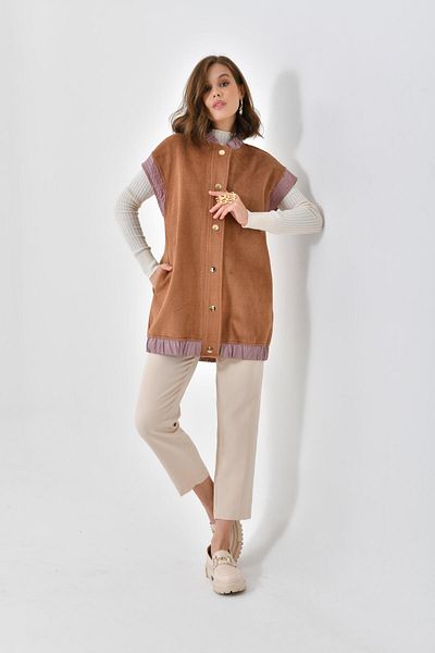 FTZ WOMEN Дамски елек от кашмир в цвят камила - 30635