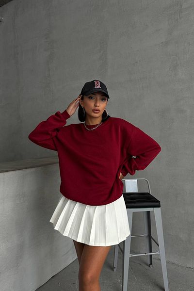 Neşeli Butik Burgundy Cycling Collar Cotton Women's Sweat Nbg031