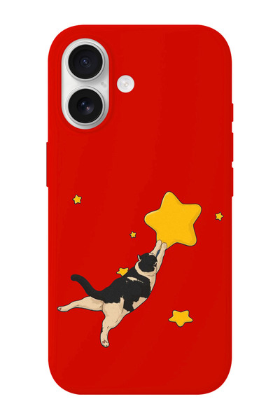 shoptocase iPhone 16 Uyumlu Kedi ve Yıldız Desenli İçi Süet Silikon Telefon K...