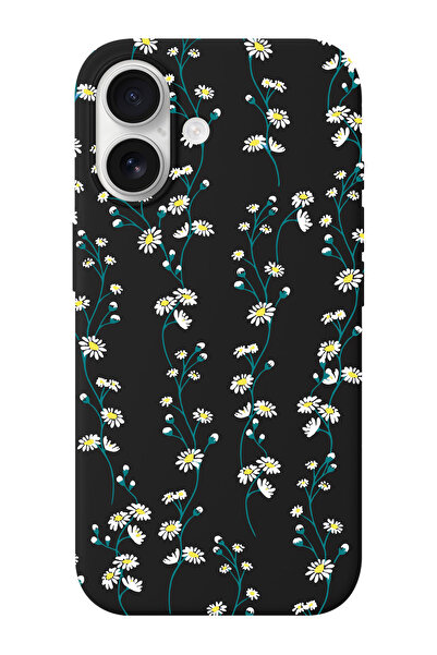 shoptocase iPhone 16 Uyumlu Papatya Sarmaşığı Desenli İçi Süet Silikon Telefo...