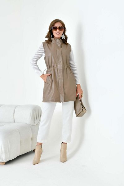 FTZ WOMEN Kadın Deri Yelek Beige 30927