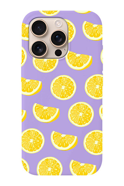shoptocase iPhone 16 PRO Uyumlu Limonlar Desenli İçi Süet Silikon Telefon Kılıfı