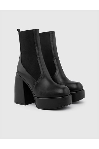 İLVİ Wolf Genuine Leather Women's Black Heeled Boots