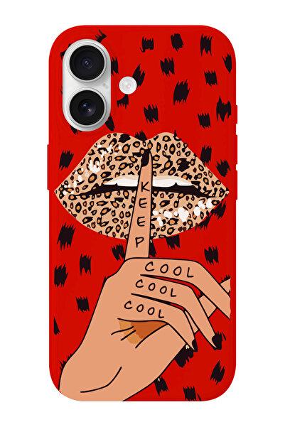 shoptocase iPhone 16 Uyumlu Keep Cool Desenli İçi Süet Silikon Telefon Kılıfı