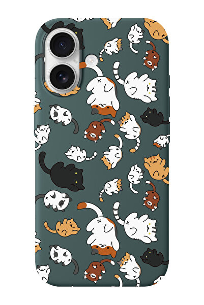 shoptocase iPhone 16 Uyumlu Kedicik Desenli İçi Süet Silikon Telefon Kılıfı