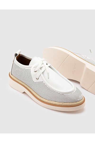İLVİ Afsana Hakiki Deri Kadın Beyaz Oxford Ayakkabı