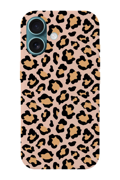 shoptocase iPhone 16 PLUS Uyumlu Leopar Desenli İçi Süet Silikon Telefon Kılıfı