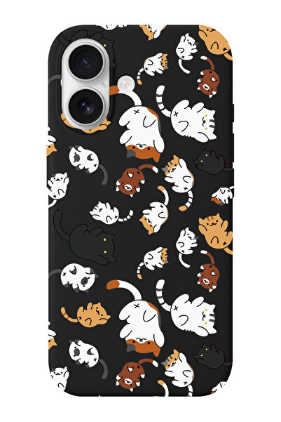 shoptocase iPhone 16 Uyumlu Kedicik Desenli İçi Süet Silikon Telefon Kılıfı