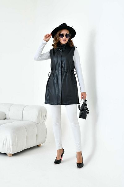 FTZ WOMEN Черен кожен дамски елек - 30927