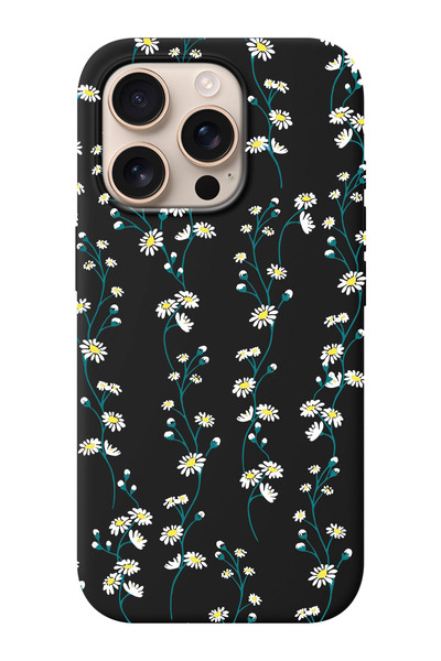 shoptocase iPhone 16 PRO Uyumlu Papatya Sarmaşığı Desenli İçi Süet Silikon Te...