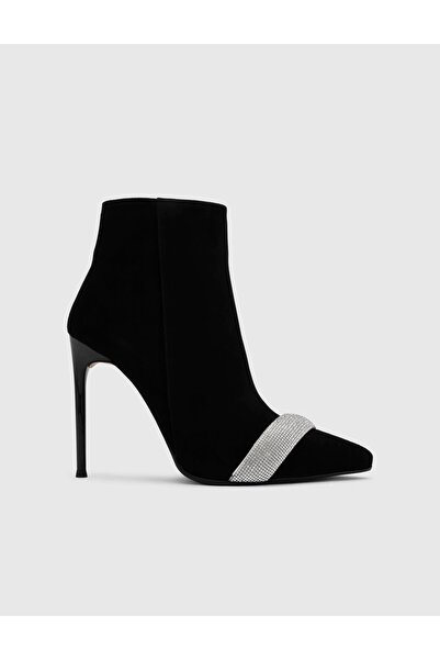 İLVİ Blenda Hakiki Süet Deri Kadın Siyah Topuklu Bot