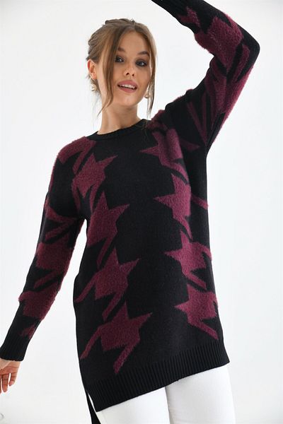 FTZ WOMEN Women's Houndstooth Detailed Blouse Black 20031
