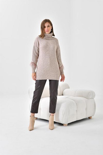 FTZ WOMEN Women's Feather Detailed Sweater Stone 20409