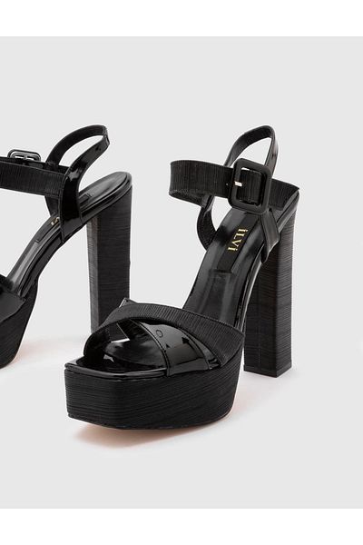 İLVİ Janya Genuine Patent Leather Fabric Women's Black Heeled Sandals