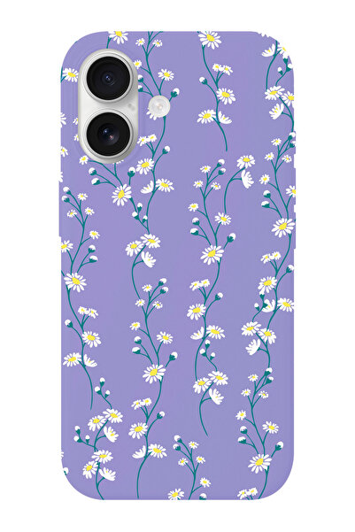 shoptocase iPhone 16 Uyumlu Papatya Sarmaşığı Desenli İçi Süet Silikon Telefo...