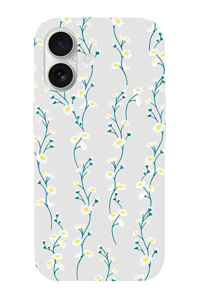 shoptocase iPhone 16 Uyumlu Papatya Sarmaşığı Desenli İçi Süet Silikon Telefo...