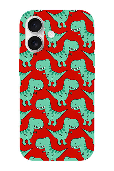 shoptocase iPhone 16 Uyumlu Dinozor Desenli İçi Süet Silikon Telefon Kılıfı