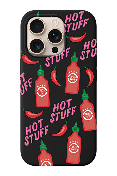 shoptocase iPhone 16 PRO Uyumlu Hot Stuff Desenli İçi Süet Silikon Telefon Kı...