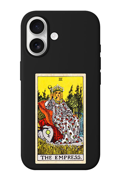 shoptocase iPhone 16 Uyumlu Kraliçe Tarot Desenli İçi Süet Silikon Telefon Kı...