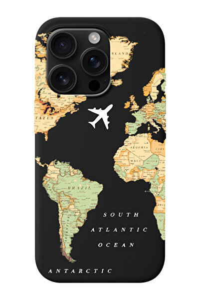 shoptocase iPhone 16 PRO MAX Uyumlu Eski Dünya Haritası Desenli İçi Süet Sili...
