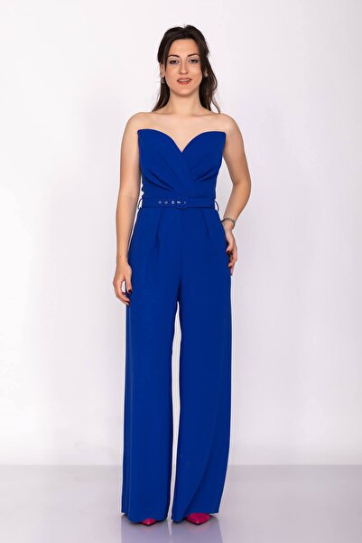 AYHAN 70116 Kemerli Straplez Kadın Krep Tulum