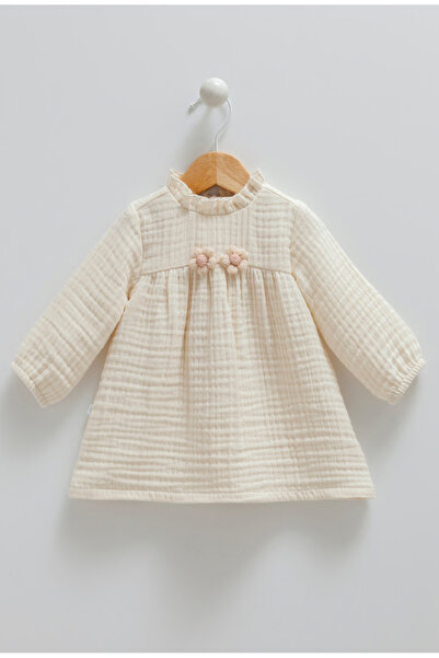 Caramell Kız Bebek Elbise Çift Katlı Müslin %100 Pamuk