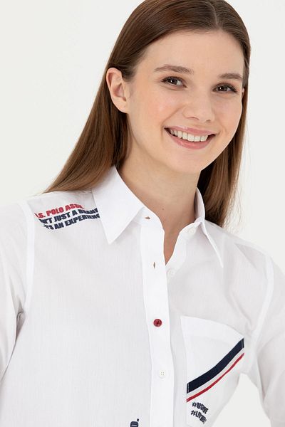 U.S. Polo Assn. Cămașă albă cu mânecă lungă pentru femei - ELİFSU BUTİKHOME