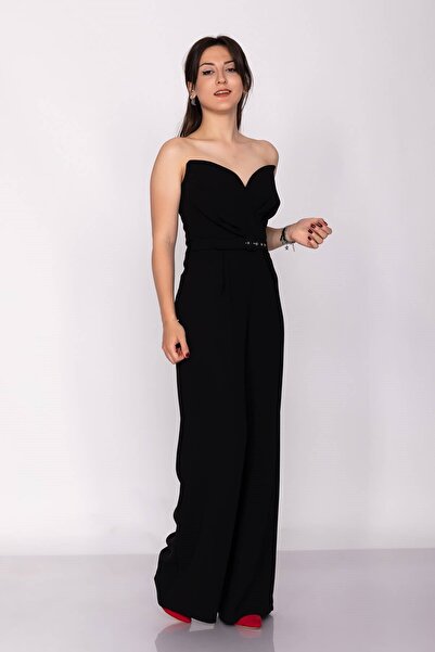 AYHAN 70116 Kemerli Straplez Kadın Krep Tulum