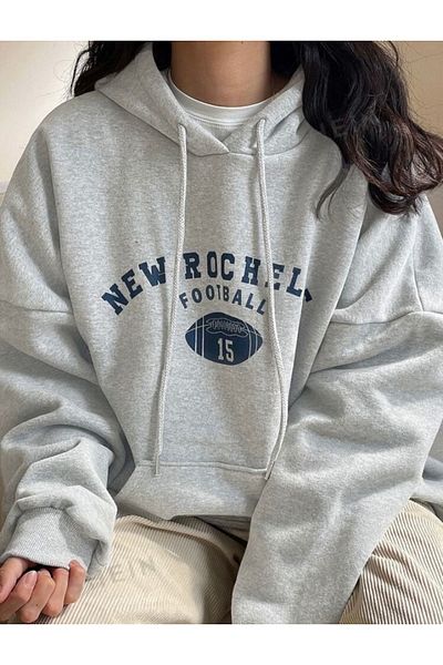 BYMEER Γκρι φούτερ με κουκούλα με στάμπα New Rochelle