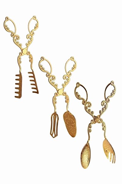 LeesHome Luxury Gold Service Salad Cake Pasta 3-Piece Tongs Set