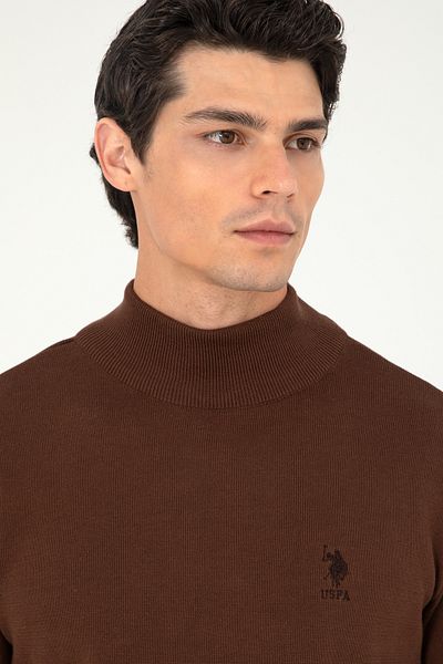U.S. Polo Assn. Men's Slim Fit Half Throat Brown Basic Sweater 50288887 -Vr158