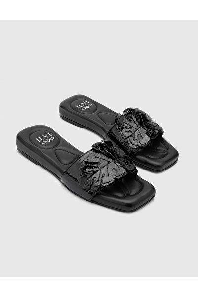 İLVİ Warrah Genuine Patent Leather Women's Black Slippers