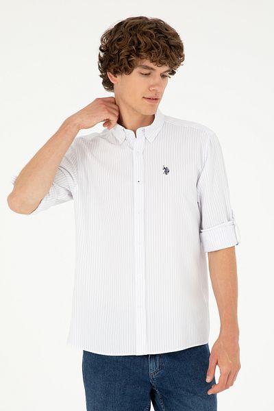 U.S. Polo Assn. Men's Lilac Striped White Shirt 50288675-Vr034
