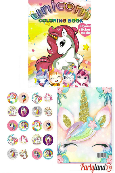 PartylandTR Unicorn Boyama Kitabı 3'lü (BOYAMA , STİCKER , ARKA KAPAK MASKE)