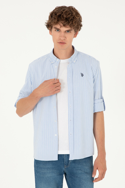 U.S. Polo Assn. Erkek Mavi Çizgili Gömlek 50288675-VR036