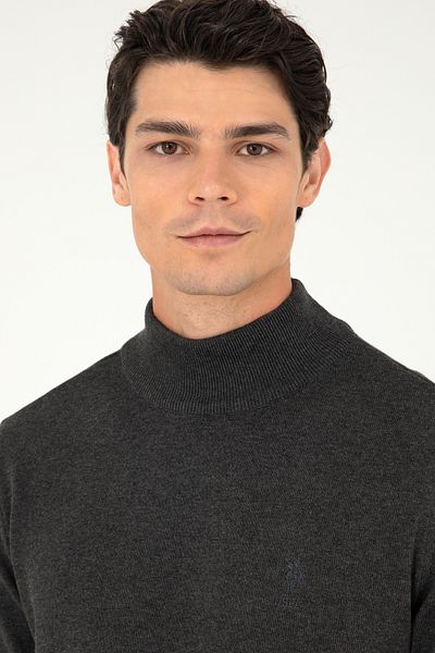 U.S. Polo Assn. Men's Slim Fit Half-Toe Anthracite Melange Basic Sweater 50288887 -Vr081