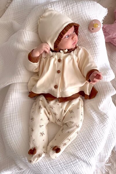 Cherub Baby Crispy Flower Ruffled 100% Cotton Newborn Baby Girl 5 Piece Natur...