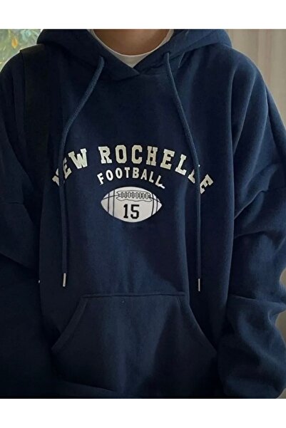 BYMEER Sötétkék New Rochelle nyomott kapucnis oversize pulóver