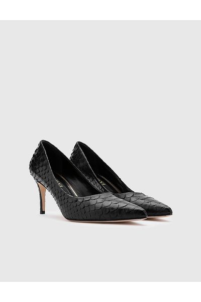 İLVİ Dorra Genuine Snake Leather Women's Black Stiletto