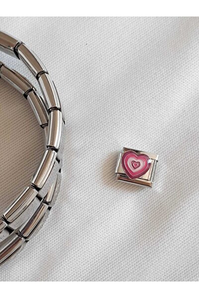 bijoux uniques سحر إيطالي بتفاصيل قلب من الفولاذ باللونين الأرجواني والوردي