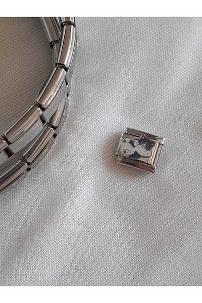 bijoux uniques Italian Charm with Steel Cat Figure