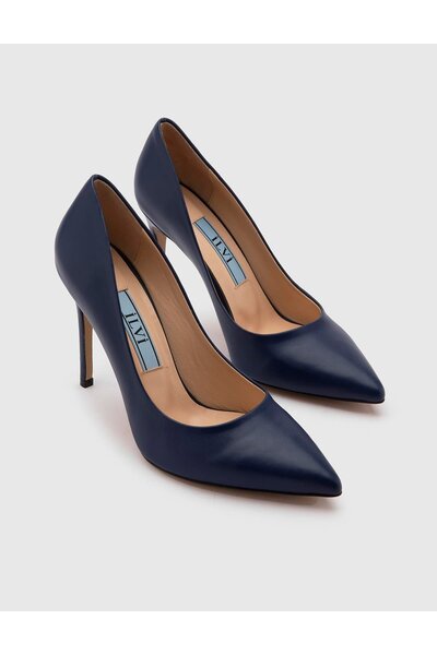 İLVİ Nelli Genuine Leather Women's Navy Blue Stiletto