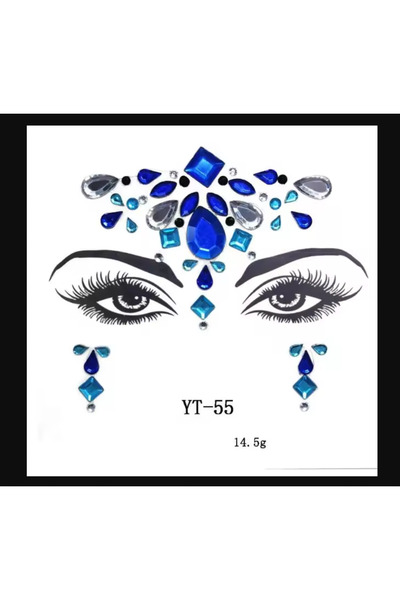 HelloBeautiful Yüz Mücevheri Yüz Takısı Mavi Kristal Taşlar Yapışkanlı Düğün Kına Gecesi Parti Taşları