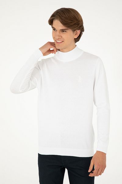 U.S. Polo Assn. Ανδρικό πουλόβερ με μισό λαιμό, λευκό Basic 50288887 -vr013