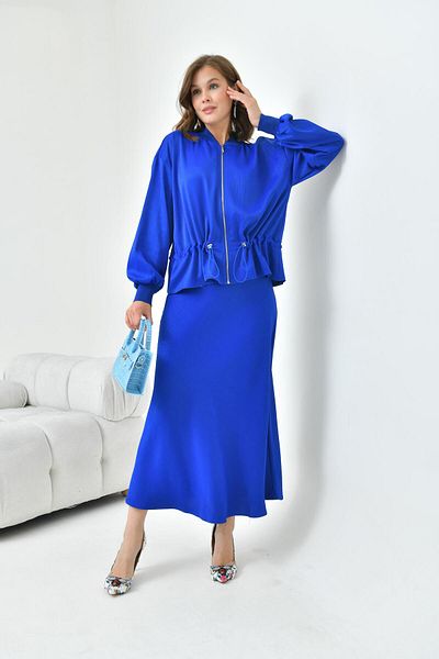 FTZ WOMEN Saks Blue Women's Set - Gathered Jacket and Skirt 30725