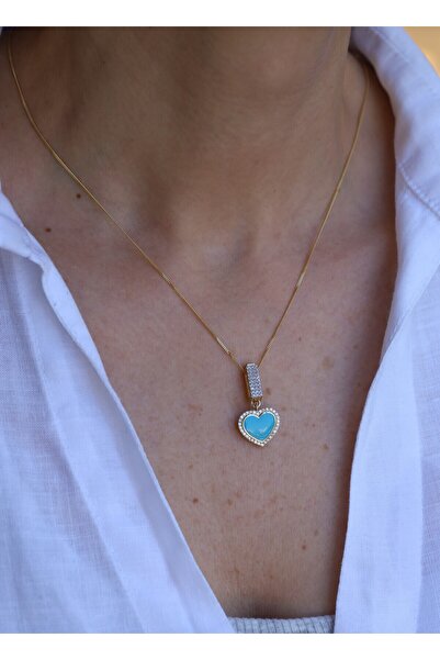 Yenigün Kuyumculuk 14 Ayar Altın Ema Mineli Kalp Charm Kolye Ucu