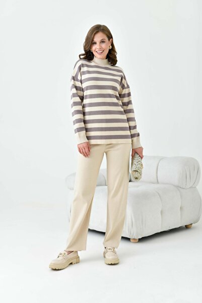 FTZ WOMEN Set dublu cu dungi pentru damă, bej 20796