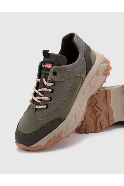 İLVİ Avlod Genuine Suede Leather Men's Khaki Sports Shoes