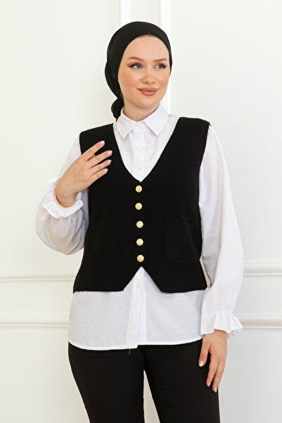 MAY MARA سترة نسائية مريحة بأزرار أمامية ورقبة على شكل حرف V وجيب مزدوج